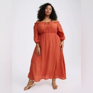 NWT Torrid Textured Viscose Off-Shoulder Maxi Dress in Mecca Orange 3X - 2025